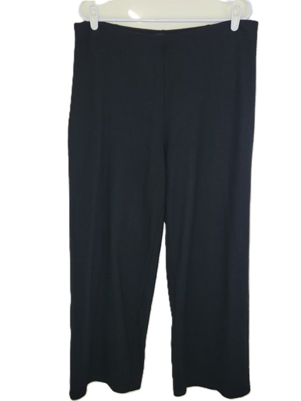 Eileen Fisher Soft Boiled Wool Wide-Leg Pant Black Side Zip Women's Size L